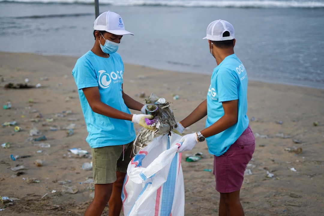 The OCG team cleans the Canggu beach in Bali, Indonesia. Every day, paid staff at Ocean Cleanup Group come and clean the beach from plastic.